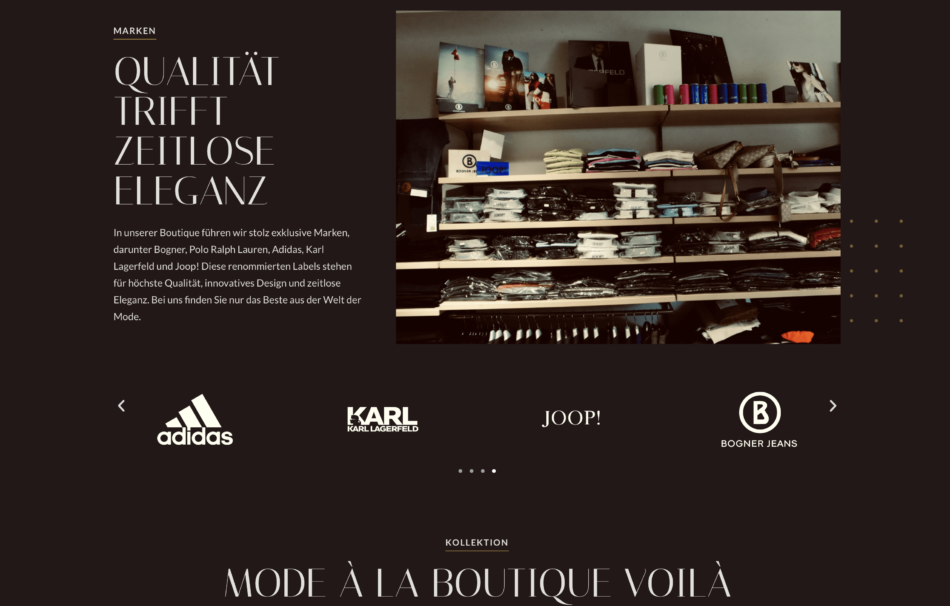 Abschnitt Single Page Website Boutique Voilà (Marken)